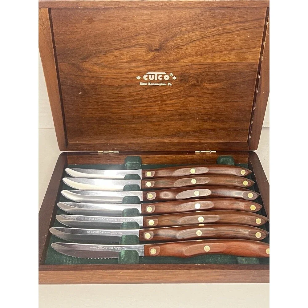 1960s Vintage Cutco 1059 Rose Rosewood Steak Knife Set 7 Pc Wood Box